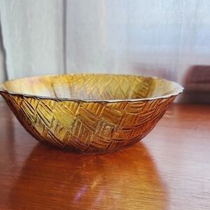Vtg Carnival Gold Weavetex Glass Bowl